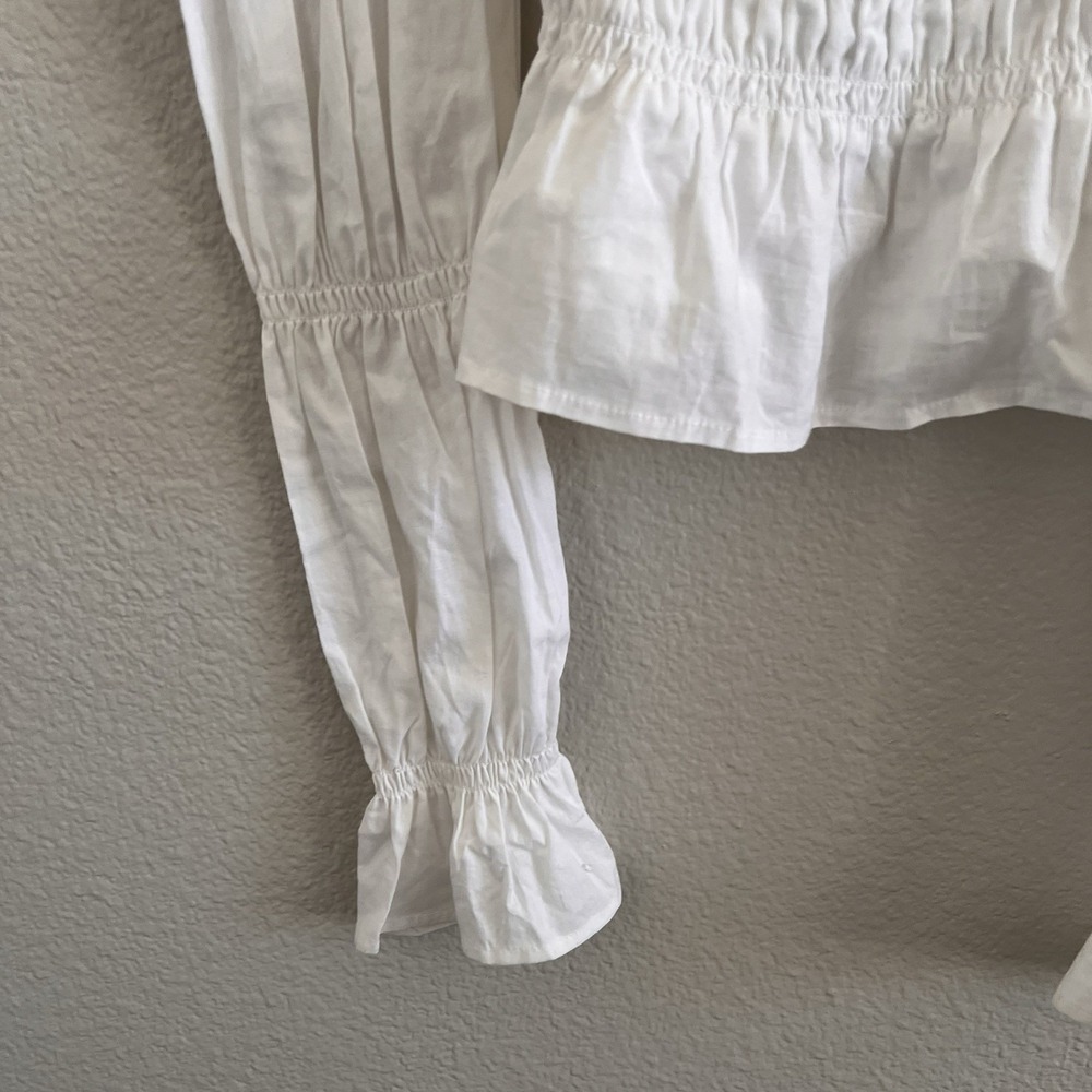 White Top Poet Sleeve Small Cottagecore Boho Milkmaid Square Neck - Picture 6 of 8